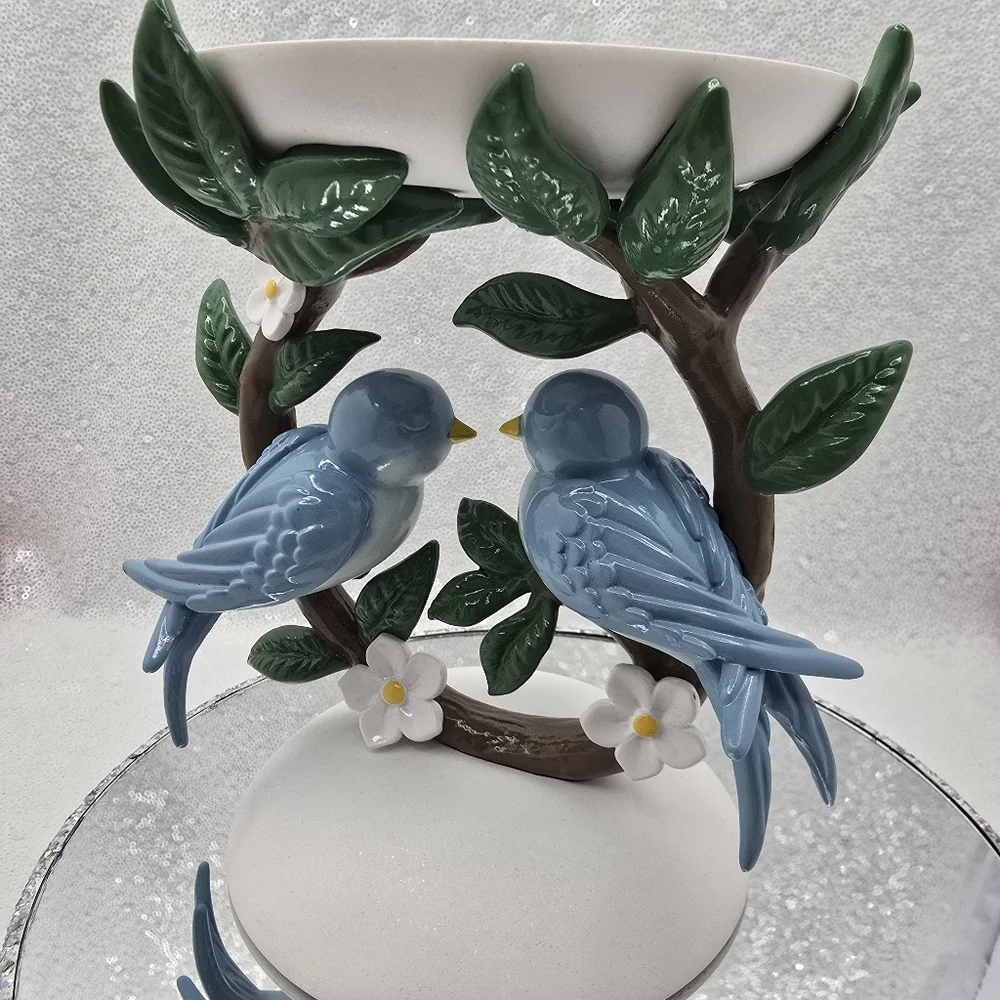Bluebirds On A Branch 3 Wick Candle Holder Pedestal Lovebirds Bath & Body Works - Picture 4 of 15